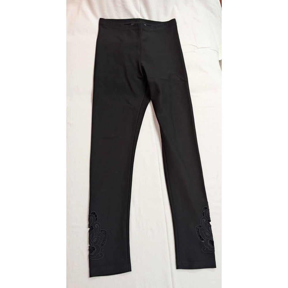 Frank Lyman Black Embroidered Cutout Leggings Women's Small